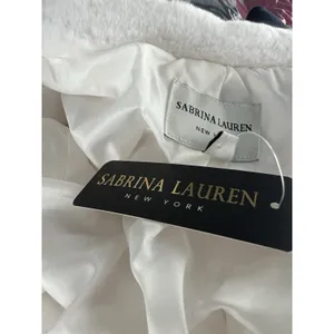 Sabrina Lauren Women's Large Faux Fur Toggle Coat Luxe Look White W/‎ Black Trim thumbnail 6