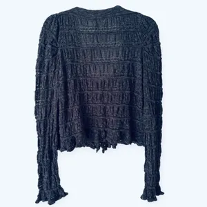 NWT Natural Life Open Knit Cropped Ruffle Button Front Cardigan Sweater Medium thumbnail 2