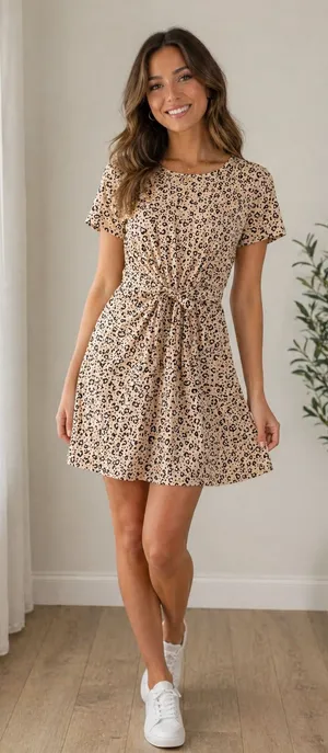 aerie Beige and Black Leopard Print Dress thumbnail 1