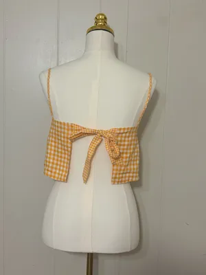 Lovers + Friends Bowie Top Tangerine Gingham Tie Back Crop XXS thumbnail 5