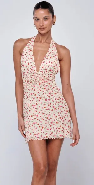 Hello Molly Floral Fiesta Halter Mini Dress Print NEW thumbnail 1