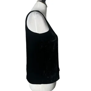J.Crew 90s Whimsigoth Grunge Scoop Neck Plush Velour Tank‎ Top Shell 0 Black thumbnail 8