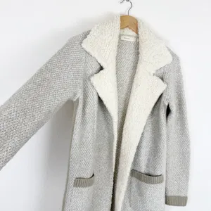 Anthropologie Sleeping on Snow Beige Sherpa Lining Coat Long Sweater thumbnail 4