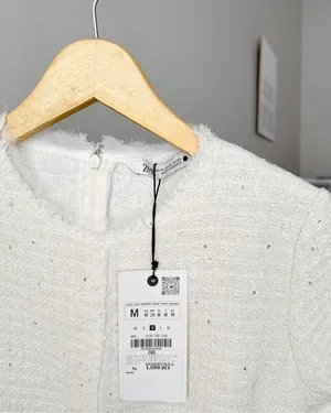 NWT❗️ZARA Elegant White Tweed Short Cutted Dress ZW Collection Mini Ivory Size M thumbnail 2