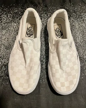 Womens 7 Vans Classic Slip On Checkerboard True White Canvas Sneakers thumbnail 7