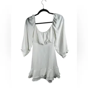 Speechless White‎ Mini Dress Puff Sleeve Ruffle Hem Cottagecore Women’s M NWT thumbnail 3