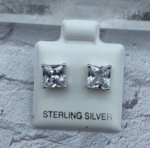Sterling Silver 6mm Square Clear CZ Stud Earrings thumbnail 2