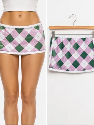 Out From Under Urban Outfitters Pink Green Argyle Micro Mini Skort Size M thumbnail 2