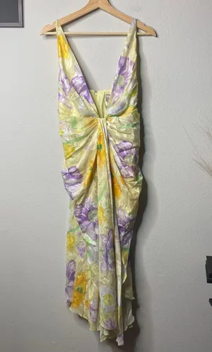 ASOS Dress Floral Bloom Cami Plunge Ruche Midi Dress Size 8 thumbnail 1