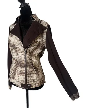 Alberto Makali Moto‎ Biker Jacket Size S Brown Brick Zip Crinkled Statement thumbnail 1