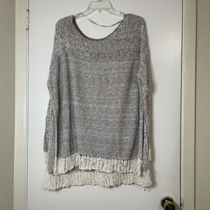 Free People Haiku Pullover Sweater open knit tunic beige ivory size small thumbnail 3