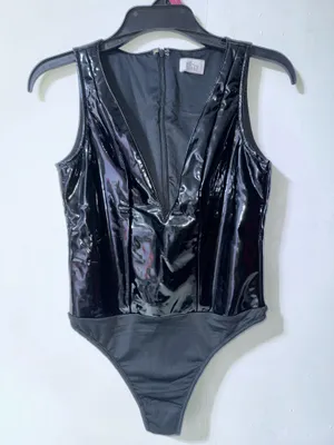 Oh Polly Plunge Neck Bodysuit Black thumbnail 2