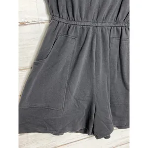 Zenana Gray Cotton V Neck Romper Size Small Short Sleeve Utility Pocket thumbnail 11