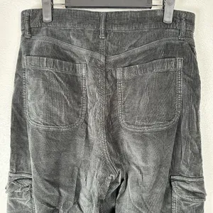 American Eagle Curvy Super High Rise Baggy Wide Leg Corduroy Cargo Pants 10 Gray thumbnail 4