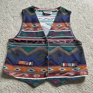 Vintage Bonkers In California Vest Navajo Western Native American Women Size M thumbnail 1