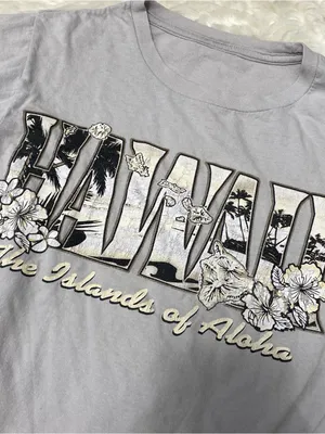 Grey Hawaii Islands Floral Spell Out Short Sleeve Y2k Vintage Island Girl Basic thumbnail 2