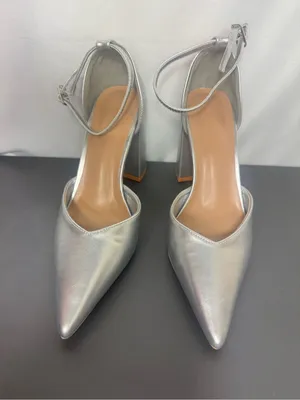 Silver Pointed-Toe wedding party elegant Block Heel Ankle Strap Pump Size 39 thumbnail 3