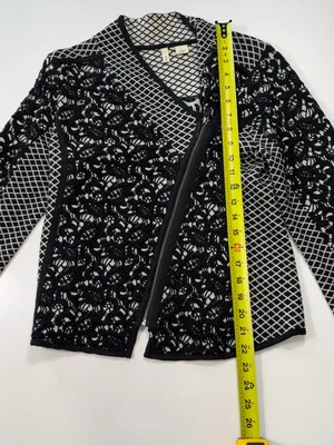 Moth Anthropologie Black & White Jacquard Moto Jacket with Asymmetrical Zipper thumbnail 4