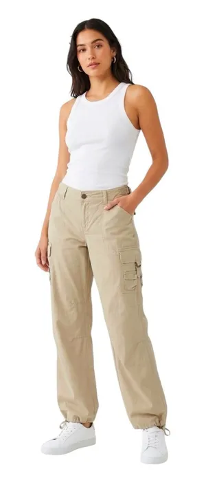 VTG Y2K Daisy Fuentes Khaki Mid Rise Wide Leg Parachute Utility Cargo Pants 8 thumbnail 1