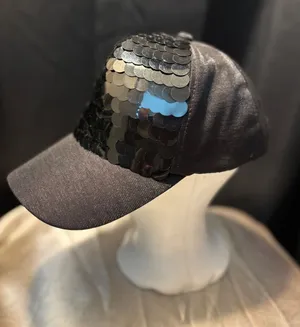 Black Large Disc Sequin Mermaid Scale Snapback Baseball Cap Metallic Sparkle Hat thumbnail 1