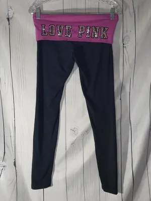 Victoria's Secret PINK Fold Over Yoga Y2K Retro Casual Leggings thumbnail 2