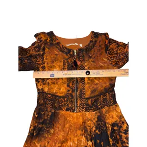 Soft Surroundings Rust Batik Midi Dress 3/4 Sleeve Tassel Zip Venetian boho Sz 4 thumbnail 5