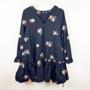 ASOS Women's Floral Embroidered Drop Waist Mini Dress Size 10 Black Boho Chic‎ thumbnail 2