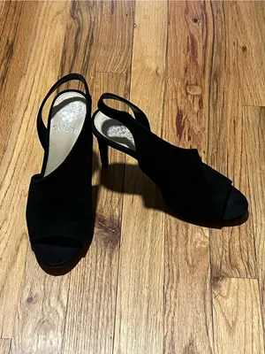 Vince Camuto Black Suede Peep Toe Slingback Heels Size 7.5 High Heel Mules thumbnail 2