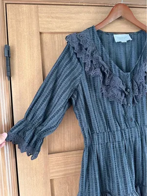 The Shirt by Rochelle Behrens The Nicky Ruffle Dress Black Eyelet Women’s Large thumbnail 4