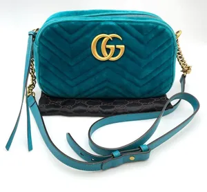 Gucci Teal Quilted Velvet GG Marmont Crossbody Bag thumbnail 1