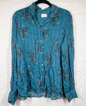Aritzia Wilfred Blue Back‎ Floral Long Sleeve Button Up Viscose Top thumbnail 1