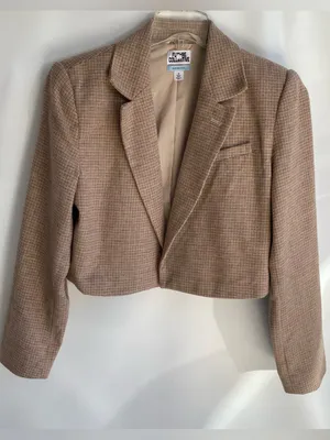 Future Collective tan wool plaid cropped blazer equestrian preppy fall jacket M Size M thumbnail 2