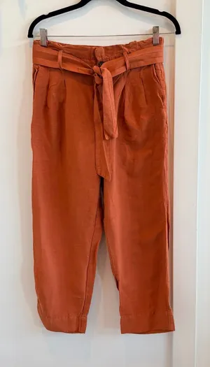 Madewell Cropped Linen Blend Paperbag Waist Pants - Rust Orange Size 2 thumbnail 1
