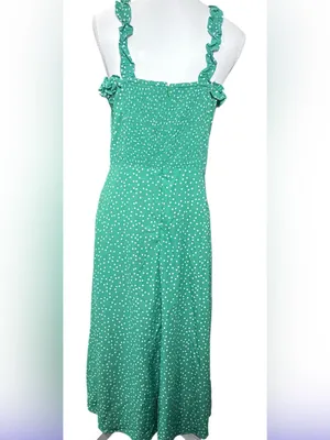 Sugarlips Emerald Green Polka Dot Ruffle Strap Midi Dress thumbnail 3