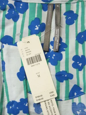 NWT Anthropologie Somerset Maxi in Blue Green Stripe Floral Cotton Tier Dress M thumbnail 5