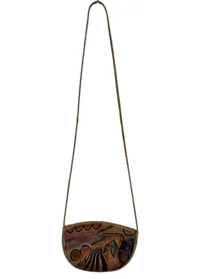Magnifique Vintage Abstract Hand Painted Genuine Leather Half Moon Crossbody Bag thumbnail 2