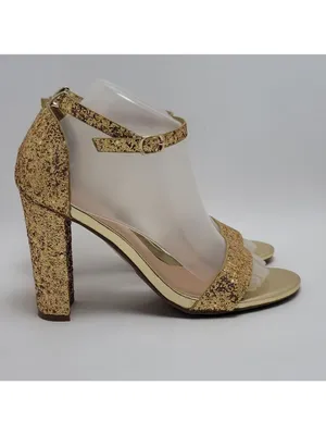 J Adams Shirley Gold Glitter Ankle Strap Heeled Sandals Size 8.5 thumbnail 2
