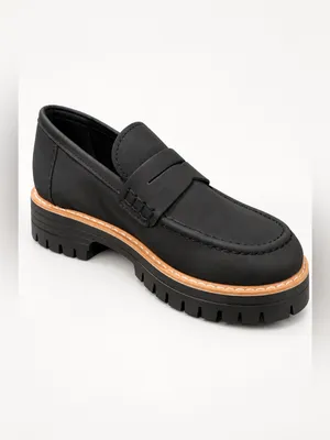 Black Suede-Like Lug Sole Penny Loafers EU 38 New in Box thumbnail 2