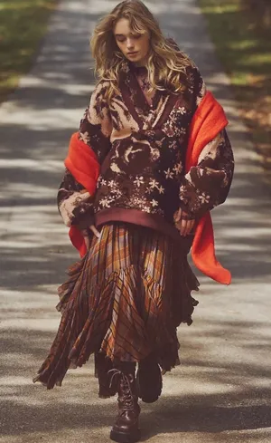 Free People Rosie Printed Sherpa Jacket Oversized Western Bohemian Medium thumbnail 1