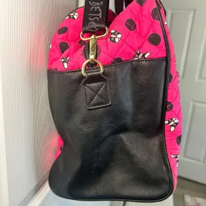 Betsey‎ Johnson Pink French Bulldog Polka Dot Quilted Duffel Bag Weekend Travel thumbnail 6