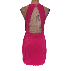 Boohoo Hot Pink Plisse High Neck Open Back Mini‎ Dress Going Out Clubwear US 6 thumbnail 4