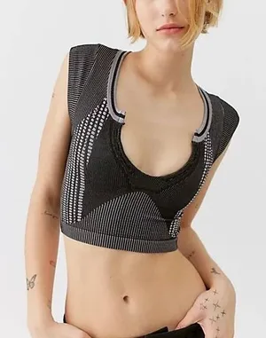 Urban Outfitters Out From Under Go For‎ Gold Seamless Printed Top Crop Black Gray Womens M/L thumbnail 1