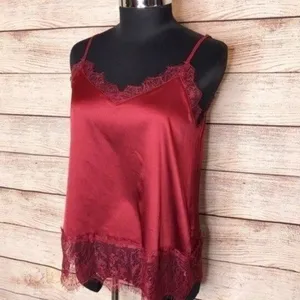 Miss Me Satin Lace Trim Tank Top Small Dark Romantic Dainty Ethereal Vamp Red thumbnail 5