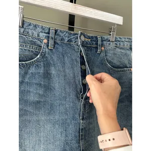 Free People We The Free Rugged A-Line Denim Mini Skirt in Blue Size 31 thumbnail 4