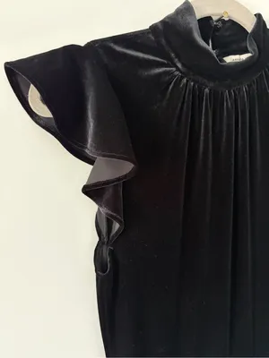 Amanda Uprichard x REVOLVE Davina Jumpsuit in Black Velvet Flutter Top Flare Leg thumbnail 3