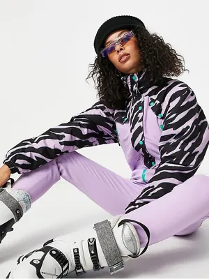 ASOS 4505 Women’s Printed Ski Suit Snowsuit One-Piece in Printer Lilac 12 thumbnail 1