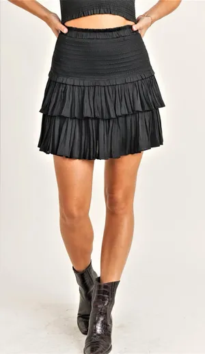 Reset by Jane Women’s Silky Amore Smocked Ruffle Mini Skirt Black S thumbnail 1