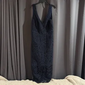 Bardot Fiona Lace Trumpet Midi Dress , Cocktail Sheath Flounce Sleeveless Navy thumbnail 5