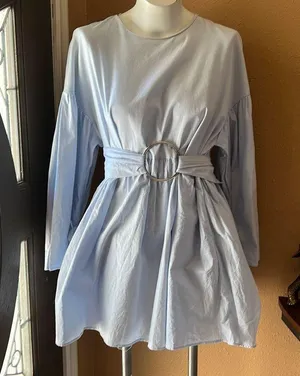 Zara blue oversized belted short dress thumbnail 1