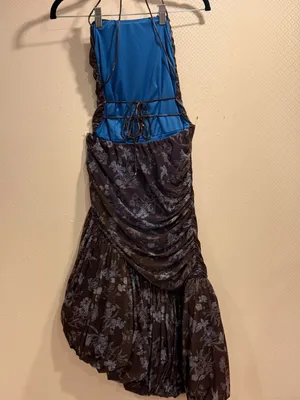 Let Me Be Blue Printed Asymmetrical Ruched Polyester Midi Dress Sz XS Boho Chic thumbnail 10
